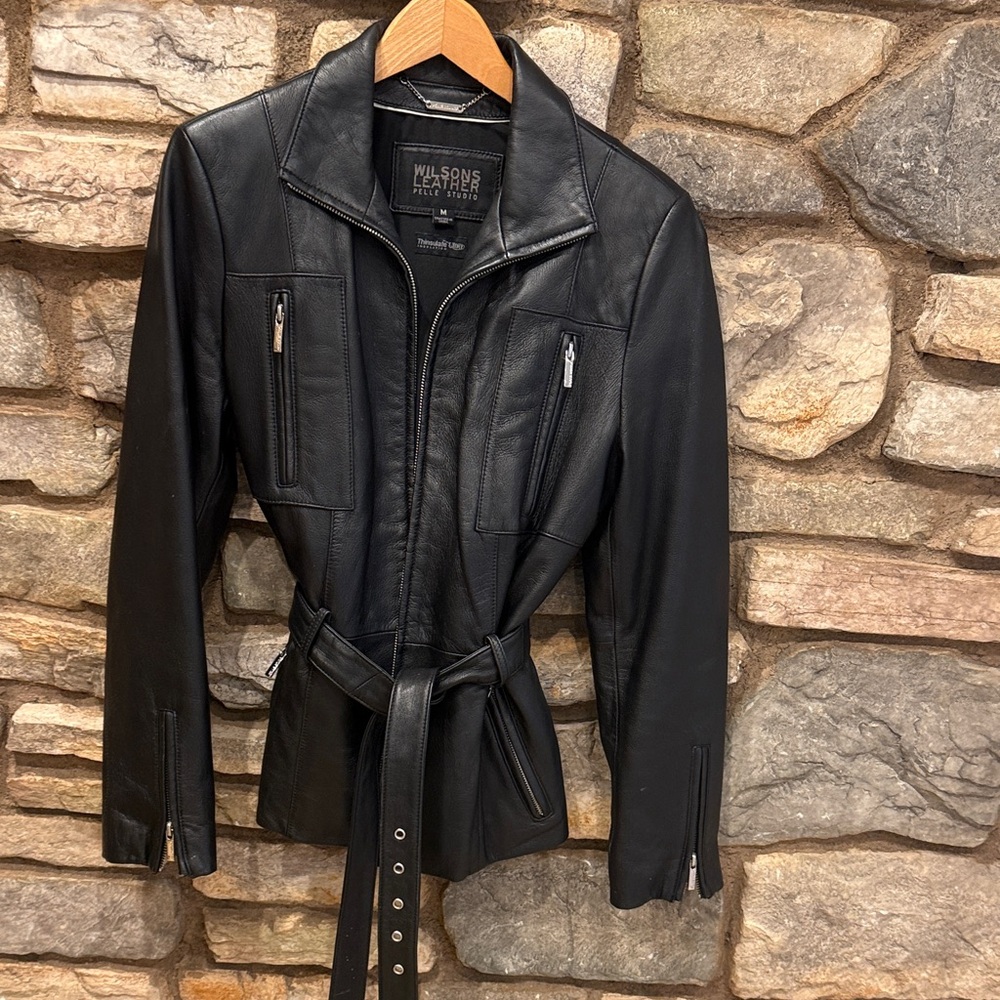 Wilsons Leather Black Women's Belted Leather Jacket